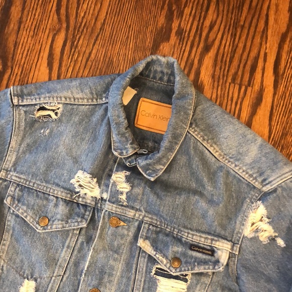 Vintage 90s Calvin Klein Distressed Jean Jacket - Picture 3 of 13